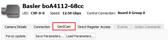 GenICam Tab
