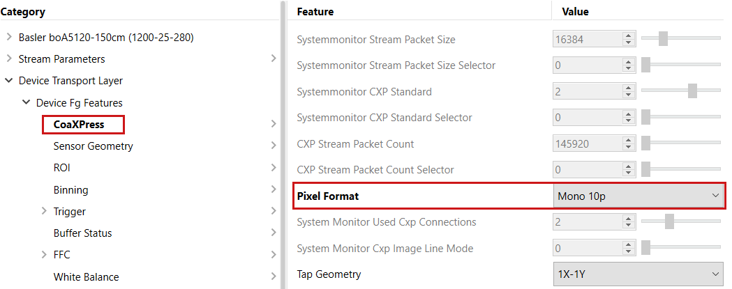 pylon Viewer:設定輸入擷取卡 Pixel Format pylon Viewer:設定輸入擷取卡 Pixel Format