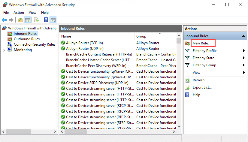 具有進階安全性的 Windows 防火牆視窗 具有進階安全性的 Windows 防火牆視窗