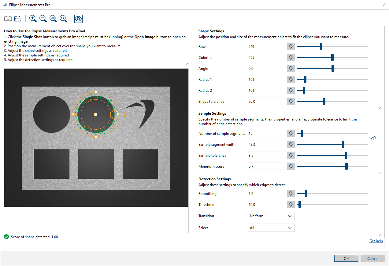 Ellipse Measurements Pro vTool 設定 Ellipse Measurements Pro vTool 設定