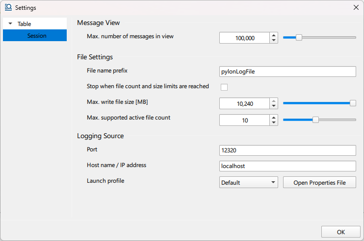 pylon Event Logger Settings 選單 pylon Event Logger Settings 選單