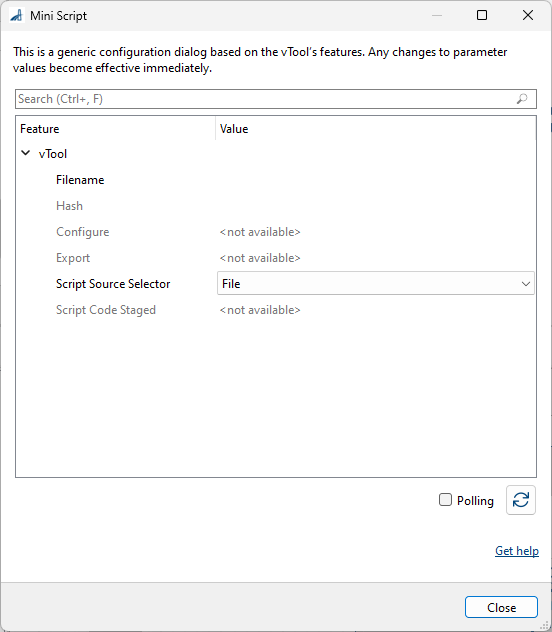 Mini Script vTool 設定 Mini Script vTool 設定