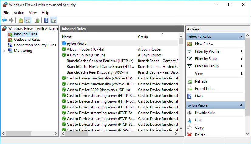 具有進階安全性的 Windows 防火牆視窗 具有進階安全性的 Windows 防火牆視窗