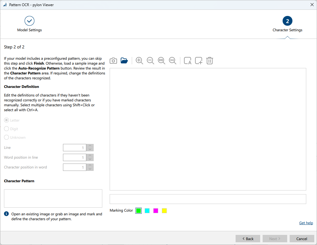 Pattern OCR vTool 字元設定頁面 Pattern OCR vTool 字元設定頁面