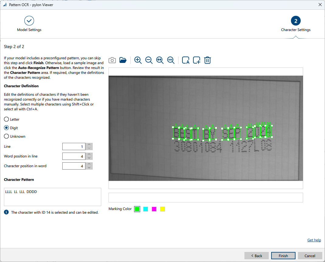 Pattern OCR vTool 字元設定頁面 Pattern OCR vTool 字元設定頁面