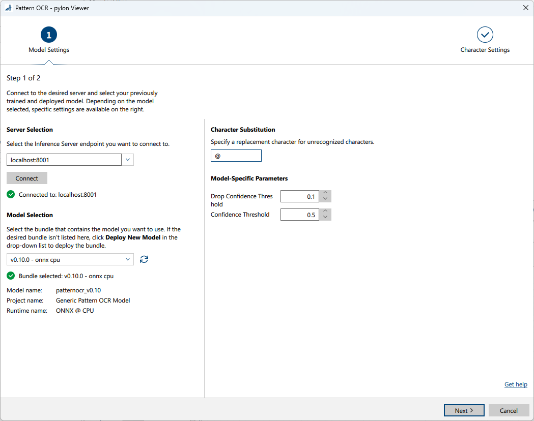 Pattern OCR vTool Settings Pattern OCR vTool Settings