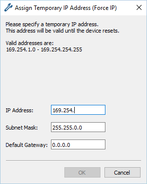 「指派臨時 IP 位址(強制 IP)」對話方塊 「指派臨時 IP 位址(強制 IP)」對話方塊