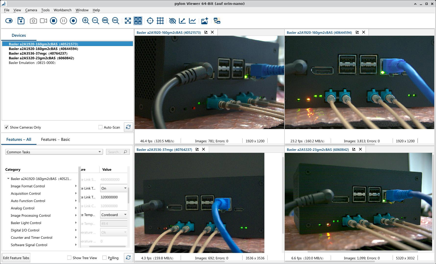 pylon Viewer 配備 4 台 ace 2GMSL 攝影機 pylon Viewer 配備 4 台 ace 2GMSL 攝影機