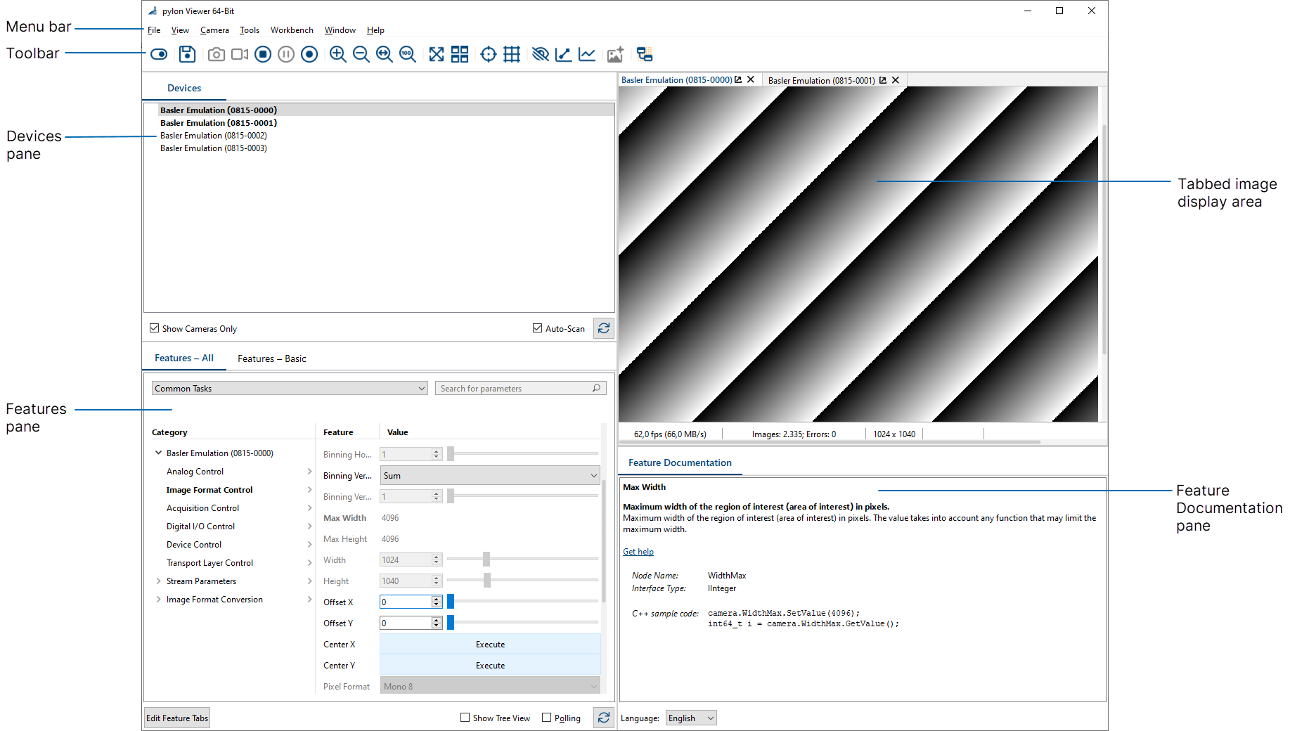 pylon Viewer 主視窗 pylon Viewer 主視窗