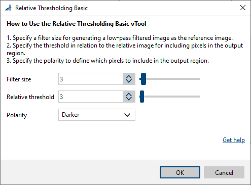 Relative Thresholding vTool 設定 Relative Thresholding vTool 設定