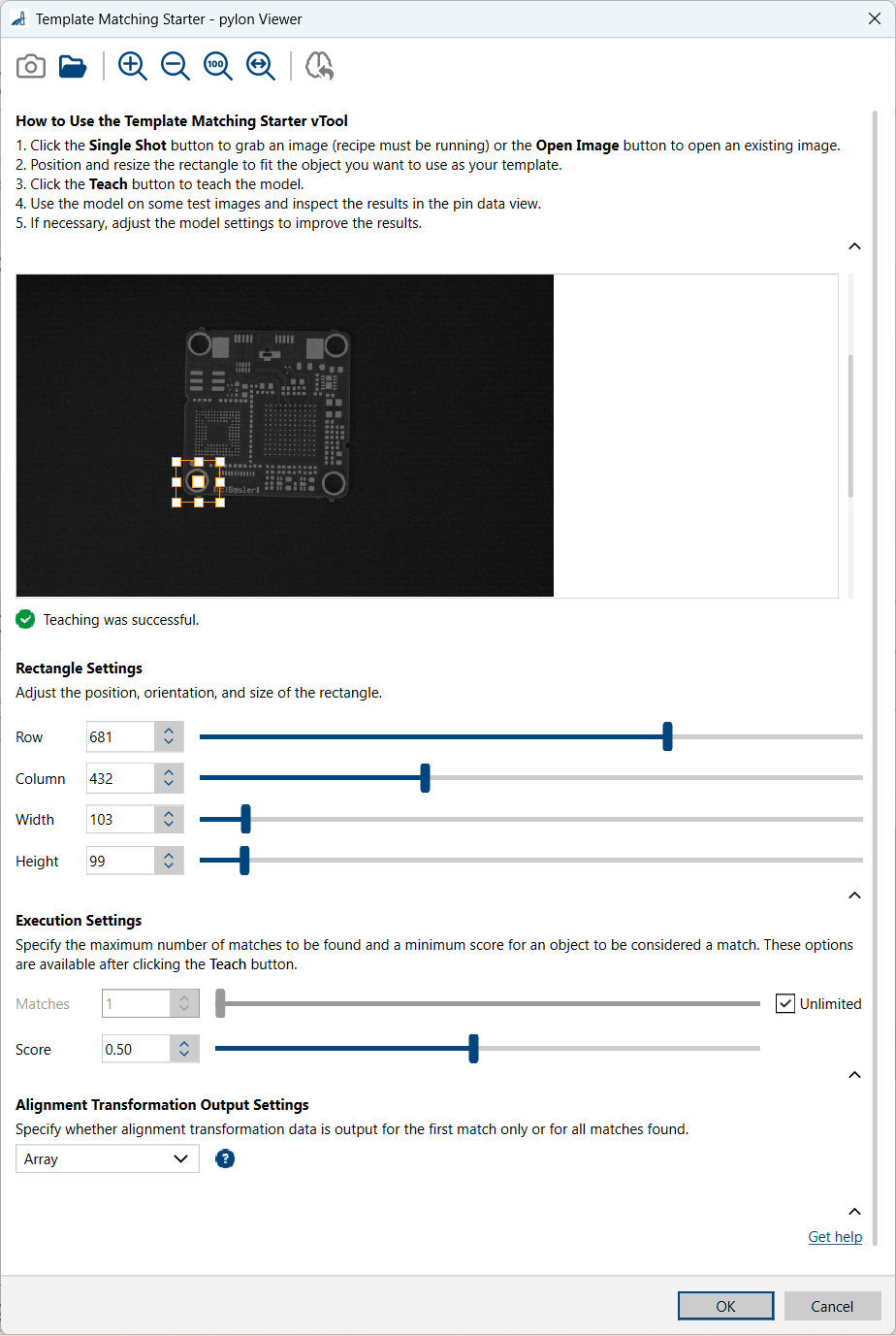 Template Matching Starter vTool 設定 Template Matching Starter vTool 設定