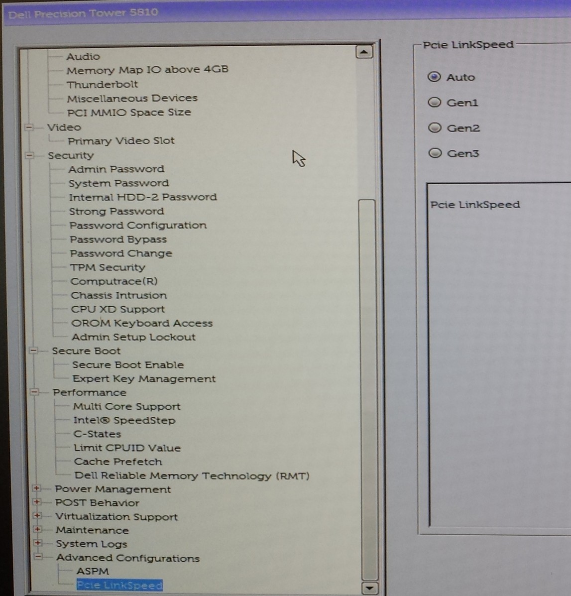 PCIe BIOS 中的 LinkSpeed 設定 PCIe BIOS 中的 LinkSpeed 設定