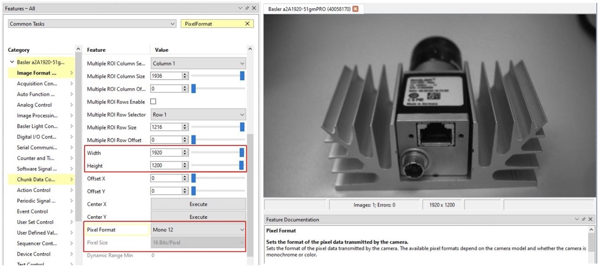 設定位於pylon Viewer 設定位於pylon Viewer
