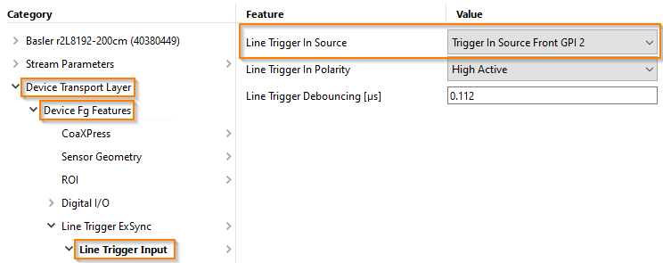 pylon:選取硬體 trigger 連接埠 pylon:選取硬體 trigger 連接埠
