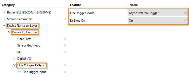 pylon:Line Trigger Mode ExSync pylon:Line Trigger Mode ExSync