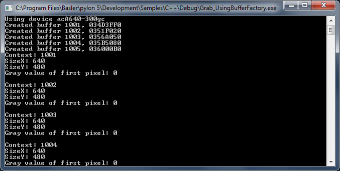 Grab_UsingBufferFactory Sample Code Grab_UsingBufferFactory Sample Code