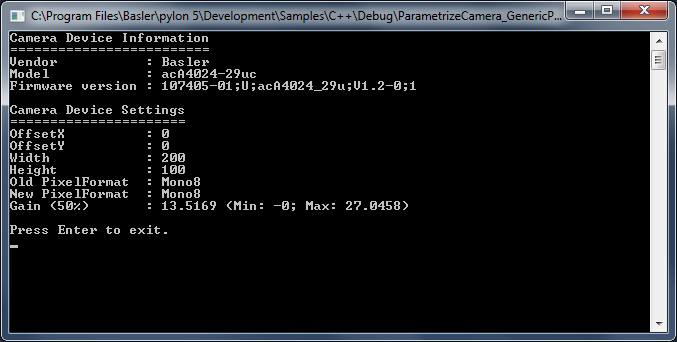 ParametrizeCamera_GenericParameterAccess Sample Code ParametrizeCamera_GenericParameterAccess Sample Code