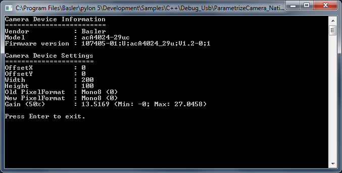 ParametrizeCamera_NativeParameterAccess Sample Code ParametrizeCamera_NativeParameterAccess Sample Code