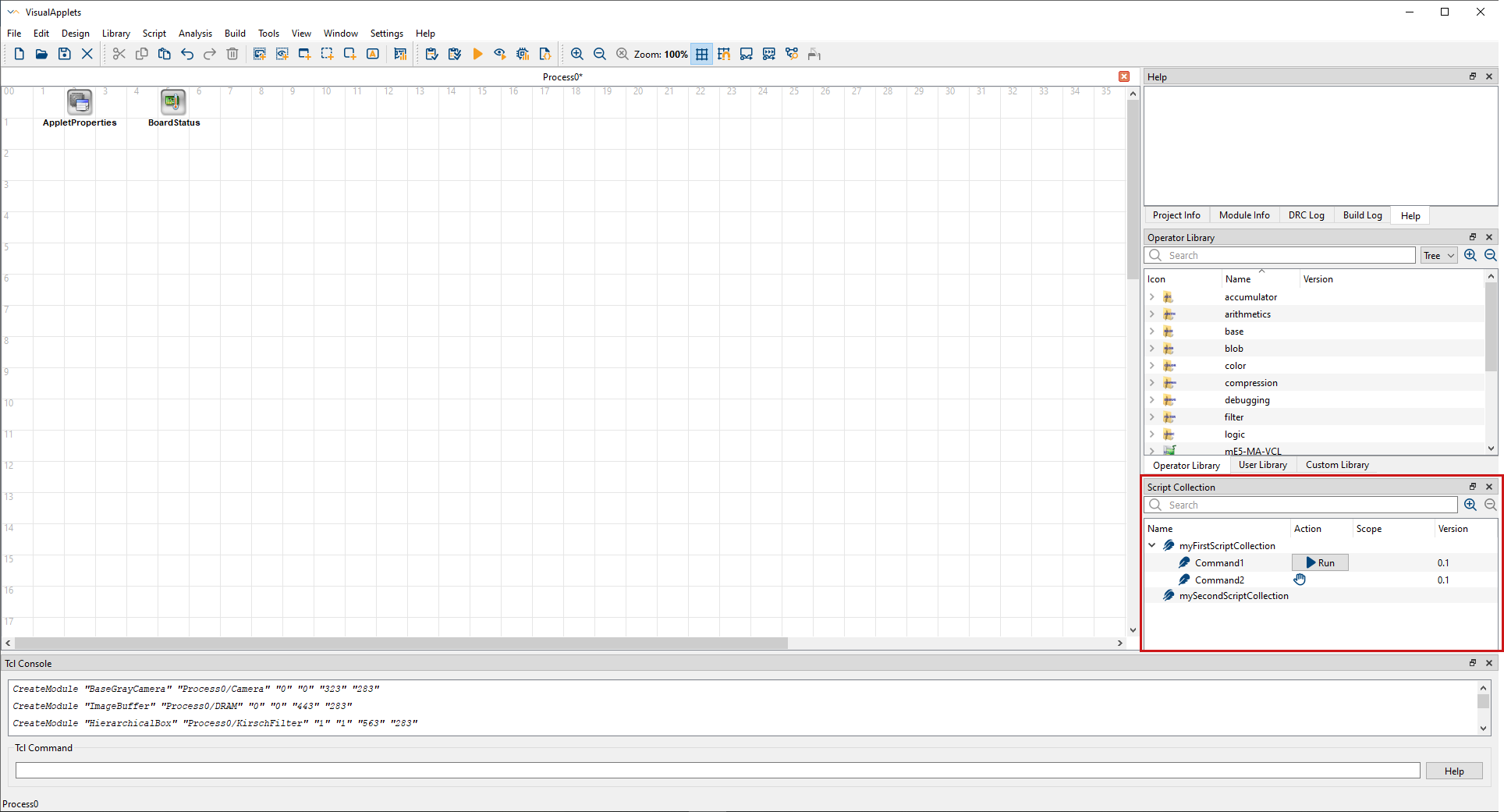 VisualApplets 程式視窗中的 Script Collection
