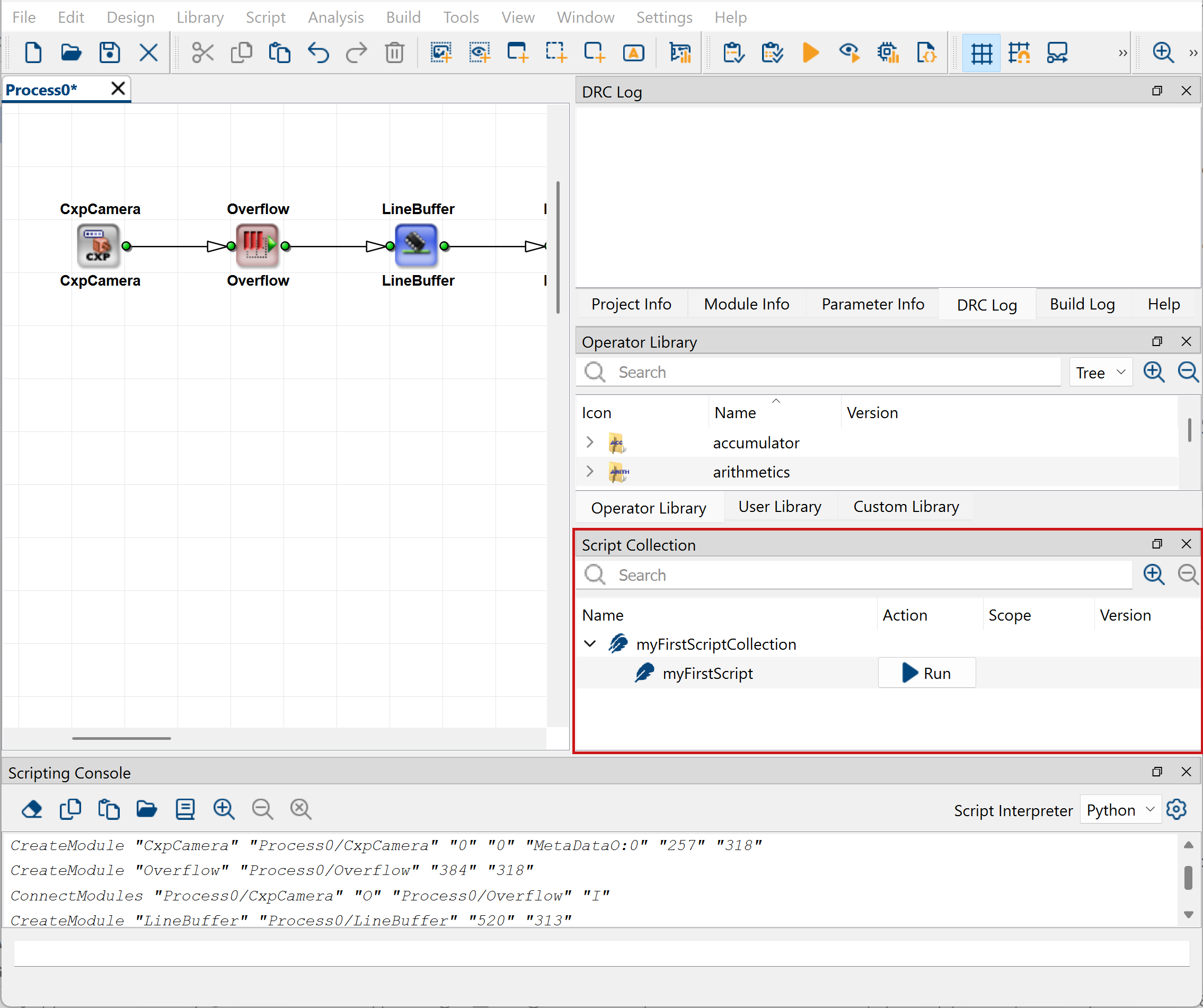 VisualApplets 程式視窗中的腳本集合